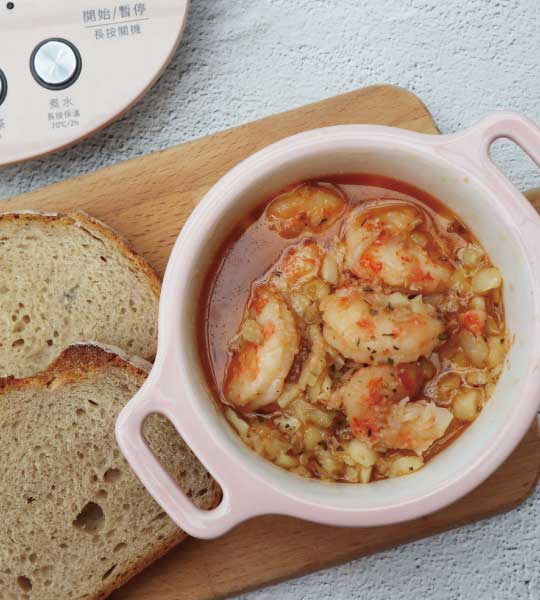 BUYDEEM-北鼎-粉漾-烹煮壺-one用壺-BUYDEEM-陳月卿-養生達人-食譜-西班牙蒜蝦-免開火-免顧火