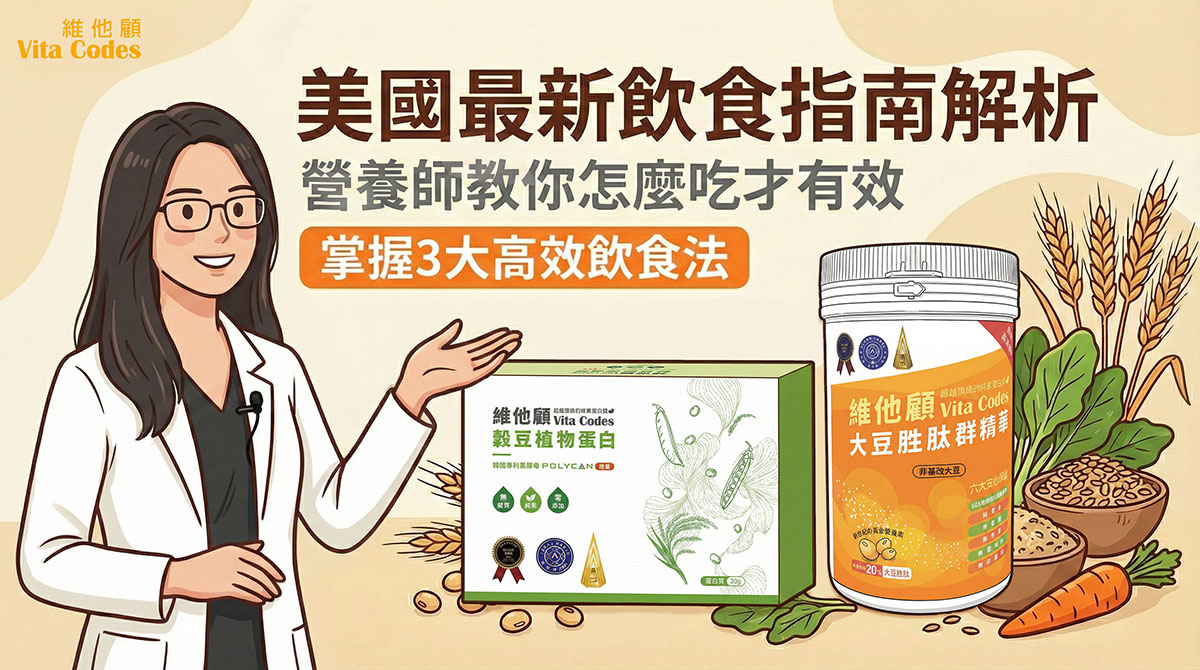 植物性蛋白粉推薦,大豆胜肽 ,穀豆植物蛋白粉,維他顧,2025美國飲食指南,EatRealFood ,原型食物飲食法,高效營養飲食,全食物營養,蛋白質攝取不足怎麼辦,肌少症飲食建議,忙碌上班族健康餐 ,改善腸道健康飲食,外食族營養補充,素食蛋白質補充, 綠拿鐵食譜,Vitamix調理機,連皮帶籽營養,蒸煮燉料理
